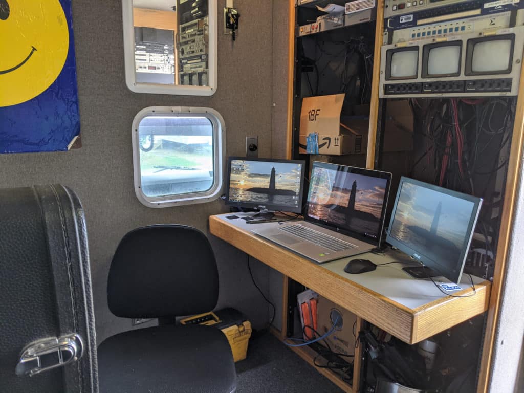 laptop workstation in office truck
