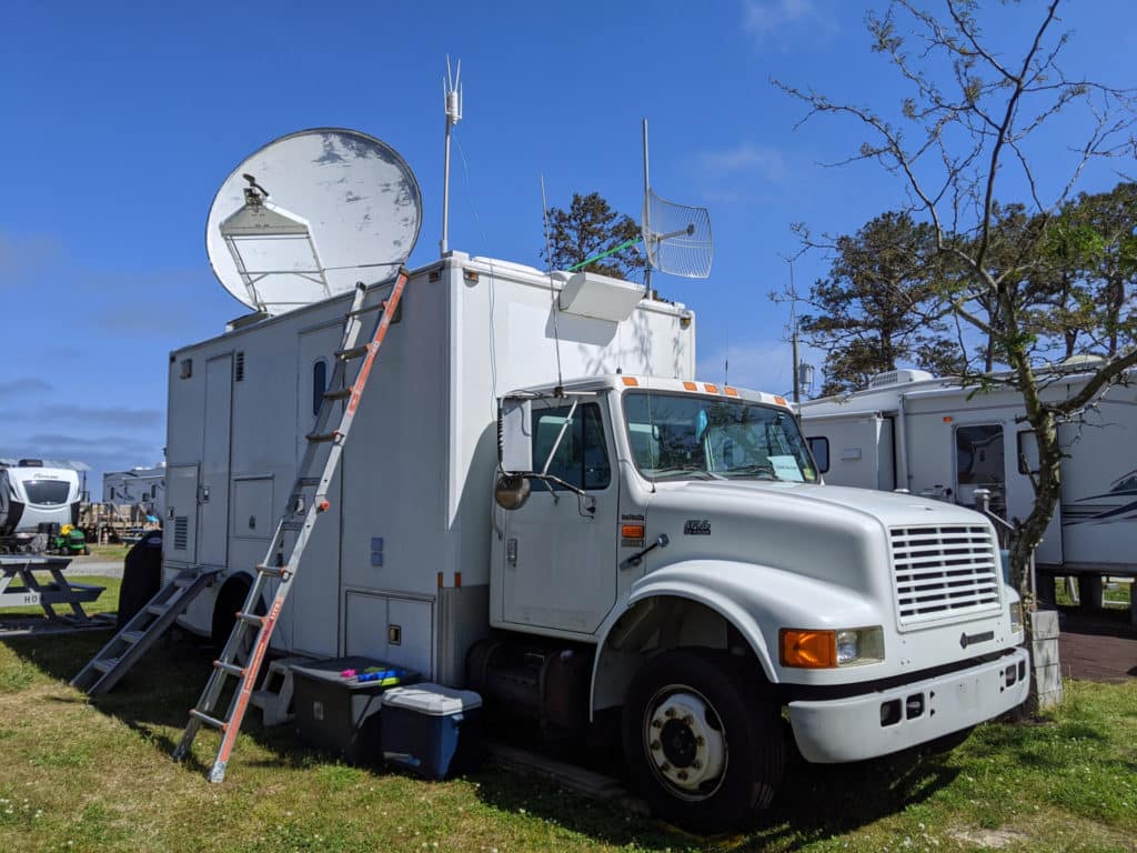 satellite truck with various antennas
